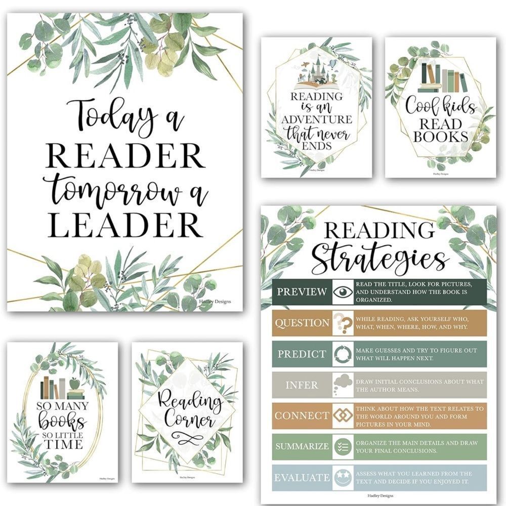 Hadley Designs 15 Piece Eucalyptus Readers Education Posters Reading Strategies